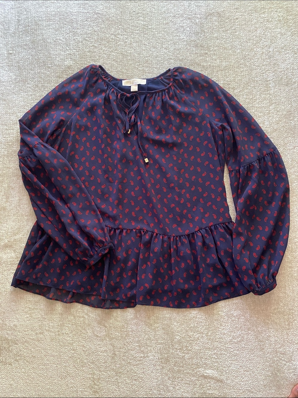 Michael Kors Navy Blouse with Red Paisley Accents